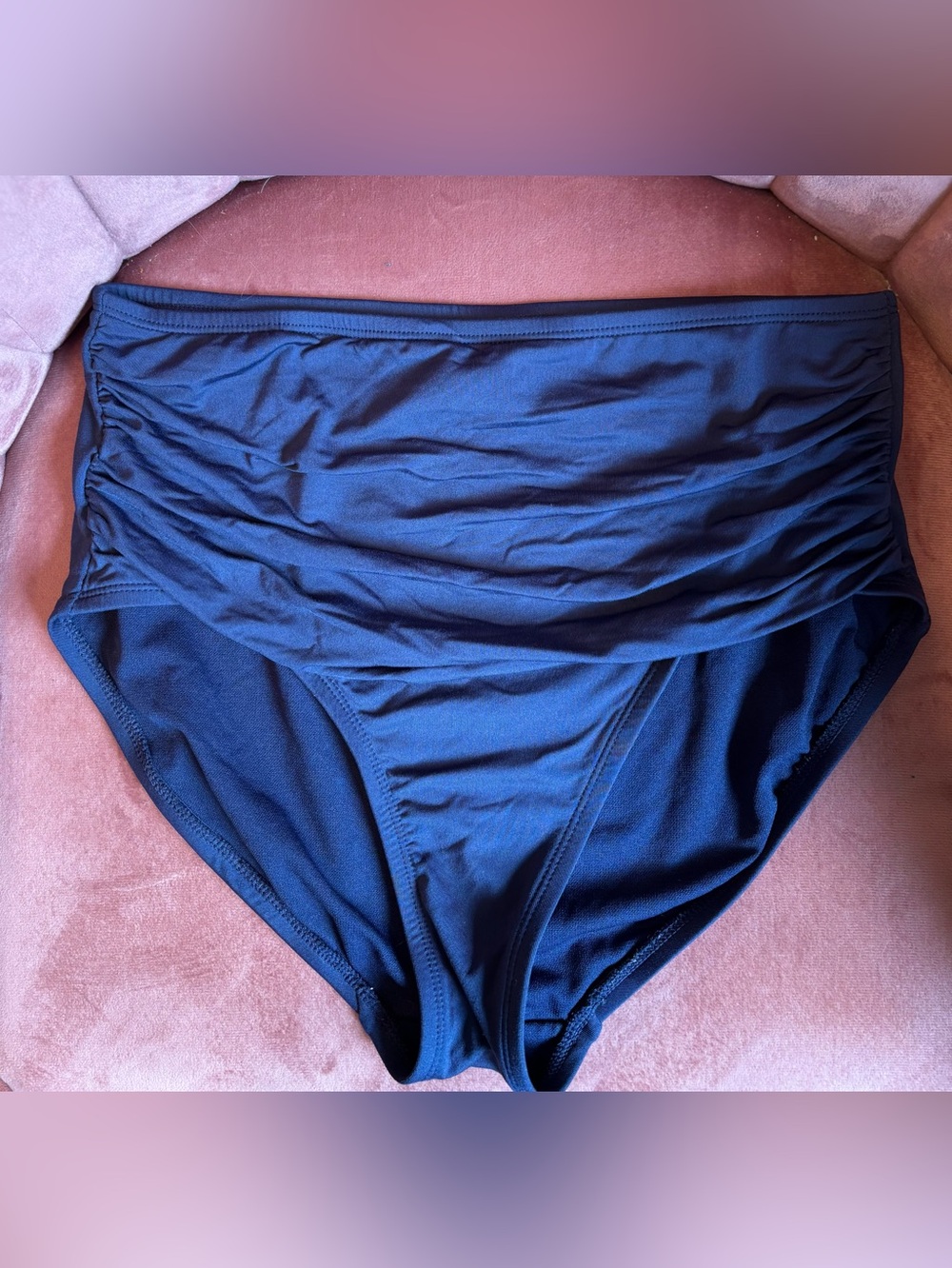 Kona Sol High Waist Ruched Navy Blue  Bikini Bottoms 
Size S EUC